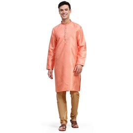 SKAVIJ Men's Indian Ethnic Traditional Kurta Pyjamas, red