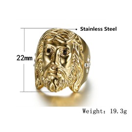 Gold Jesus Head Ring for Men Rock Jesus Face Ring, Classic Jesus God Ring Sparkly Jesus Cross Ring Men’s Vintage Christ Jesus Head Jewelry Iced Out Christian Jesus Cross Ring (12)