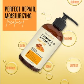 Turmeric Face Serum + Vitamin C, Organic Moisturizer & Reduce Acne, Clear skin Tone, Hydrate Dull & Dry Skin, Anti-Aging Facial Serum (8 FL OZ)