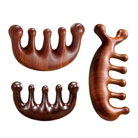 BIRLOZA 3 Stück Massagekamm aus Holz mit breitem Zahn,Kopfmassage Holz Massage Kamm,runder Zahnkamm Ermüdung lindert Akupunktmassagegerät Gua Sha Massagewerkzeug