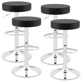 Giantex Bar Stools Set of 4, Adjustable Height PU Leather Bar Chair with Swivel Padded Seat, Footrest & Anti-Slip Base, Modern Backless Barstools for Kitchen, Pub Dining Room, Breakfast, Black