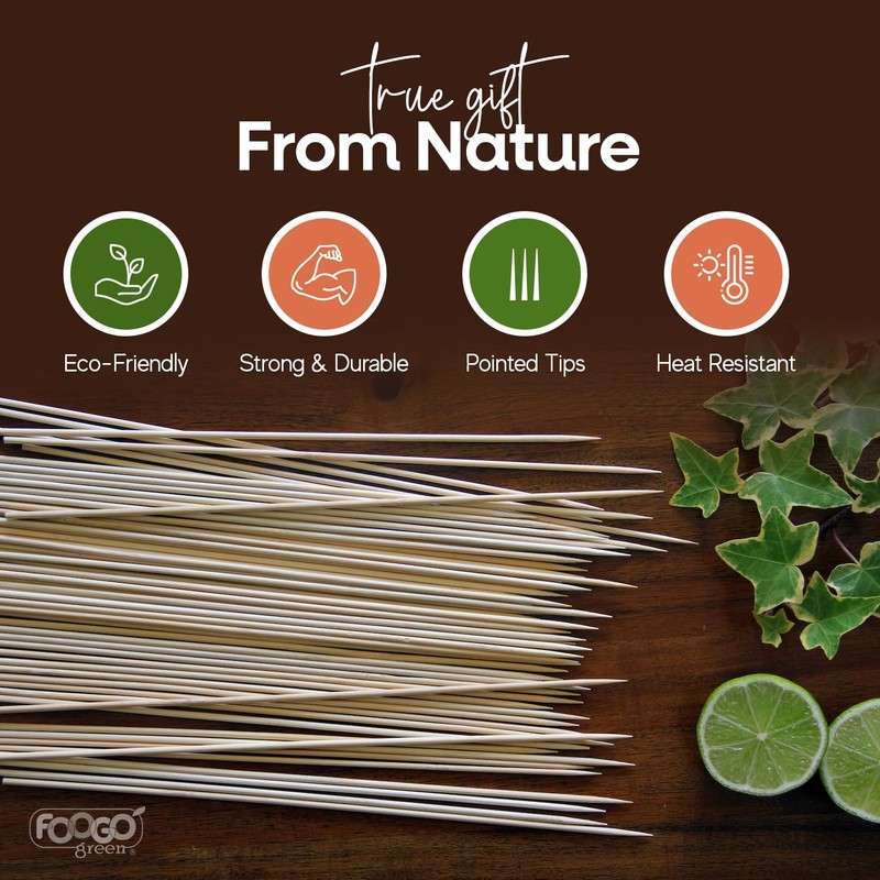 FOOGO Green 250pcs Bamboo Skewers, Small 15cm, Sturdy Eco-Friendly Wooden