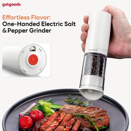 GATGOODS Electric Salt and Pepper Grinder Set, 2 Pack - Detachable & Dishwasher-Safe Container, Stainless Steel Grinding Shaft, LED Light - Battery Powered Automatic Mills, Salt & Pepper Shakers