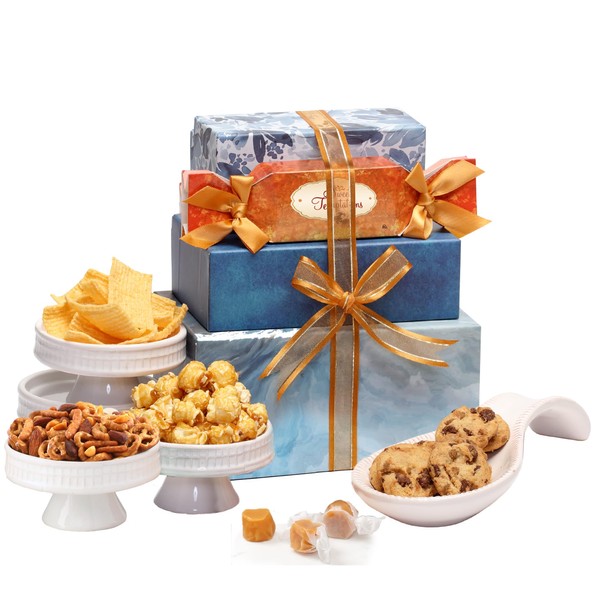 Broadway Basketeers Gourmet Chocolate Food Gift Basket Tower Snack Gifts for Women, Men, Families, College, Delivery for Holidays, Appreciation, Thank You, Congratulations