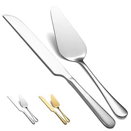 Kyraton Juego de cuchillos y servidores para tartas de boda, juego de corte de acero inoxidable incluye cortador de pasteles y servidor para Navidad, cumpleaños, apto para lavavajillas