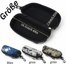 KICPUK Pack of 2 Glasses Case, Hard Case, Portable Glasses Case, Waterproof Glasses Case with Hook, with Zip, for Men, Women, Sunglasses, Cycling Glasses, Sports Glasses, blue