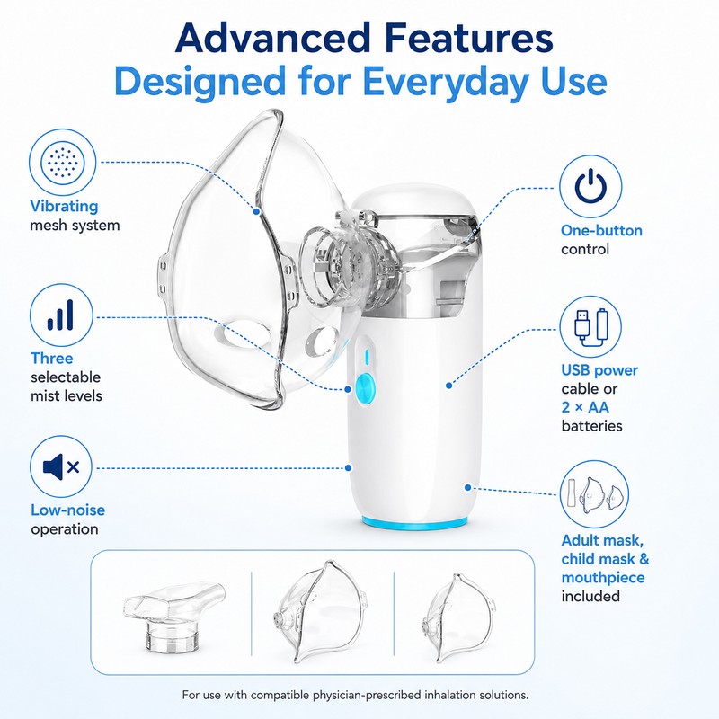 Portable Mesh Nebulizer with 3 Mist Levels – Adult &
