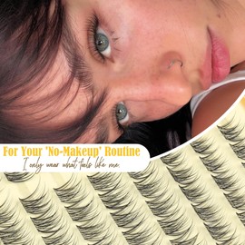 Natural Lash Clusters Kit 8-12MM Short Cluster Eyelash Extensions Kit Clear Band Cluster Lashes Wispy Eyelash Clusters CC-Curly Fluffy Individual Lashes with Lash Bond and Seal for Easy Application