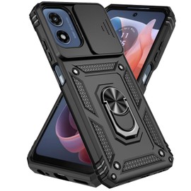 COTDINFOR Compatible with Moto G Play 4G 2024 Case Heavy Duty with Slide Camera Protective with Ring Holder Kickstand Military Grade Shockproof Protective Case for Moto G Play 4G 2024 Black TC