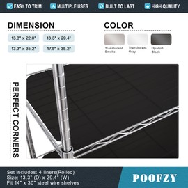 Poofzy Wire Shelf Liner 14" X 36", Non-Adhesive Plastic Shelf Liners for Wire Shelving, Waterproof Protector Mats (4PK, Black)