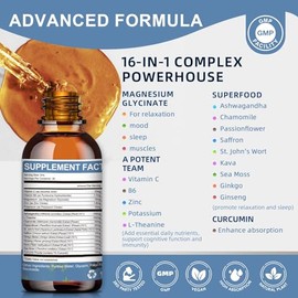 Magnesium Glycinate Liquid Drops with L-Theanine, Ashwagandha & Saffron - Herbal Sleep & Calm Support with Chamomile, Passionflower & Kava - Relaxatio