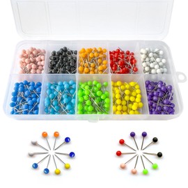 PRREDEACCE 600 Pcs Multi-Color Push Pins, Map Pins, Map Pins for Travel Map, 1/8" Small Map Tacks with Plastic Beads for Bulletin Board, World Map Pin Board, Fabric Marking