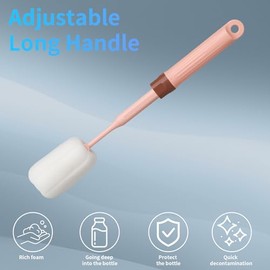 2-Pack Adjustable 12.9" Sponge Bottle Brushes Cleaning Set | High Density Foam Bottle Brush Head Hanging Design with 4 Traceless Hooks Bottle Brush Cl