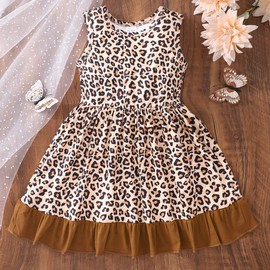 Popshion Girls Leopard Dress for Toddler Girls Sleeveless Leopard Print Dresses Bowknot Back Easter Dresses for Girls Sundress Outfit 3-4 Years