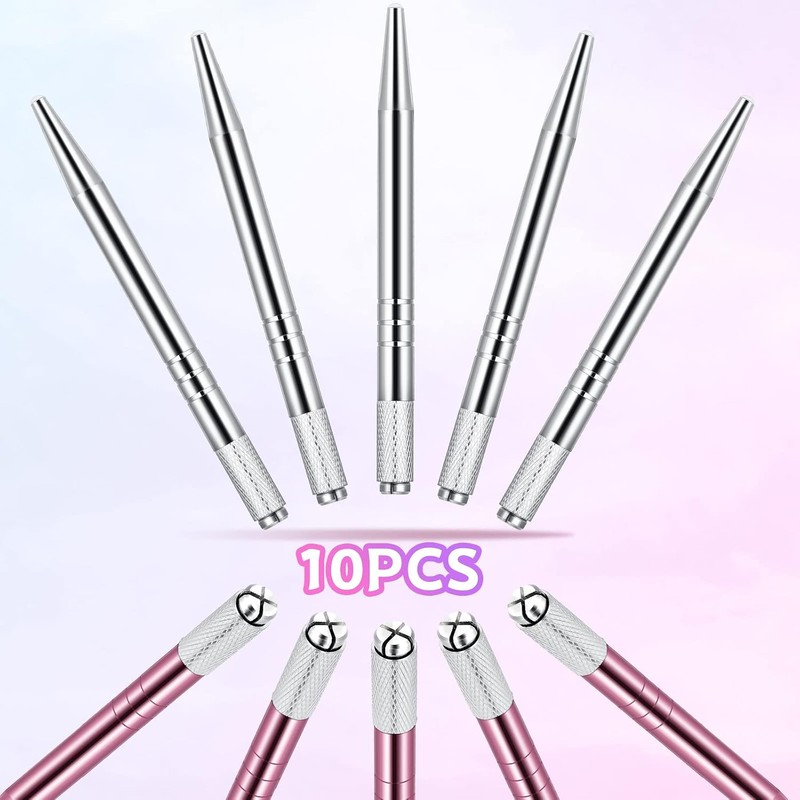 Microblading - 10 bolígrafos manuales para cejas, microcuchillas, de aluminio,