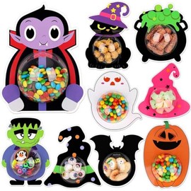 Juego de 36 tarjetas para dulces de Halloween con cúpula transparente, cajas de golosinas de Halloween, bolsas de caramelo, diseño de fantasma, calaba