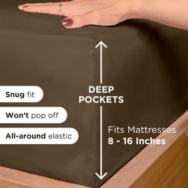 Royale Linens Fitted Sheet Full - Ultra Soft 1800 Brushed Microfiber - Hotel Luxury Bottom Sheets - Wrinkle Free & Fade Resistant - Deep Pocket Fitted Sheet Only (Full, Chocolate)