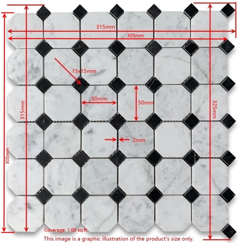 Stone Center Online C807XP Carrara White Marble 2" Octagon Mosaic