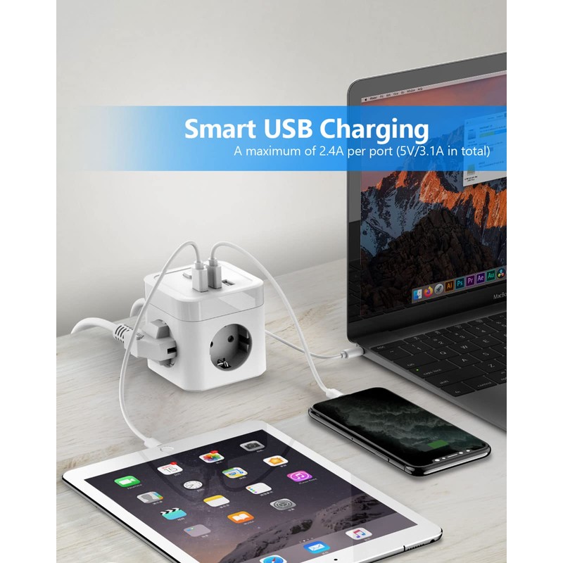 JSVER Socket Cube 5 m Power Strip 3 Compartments with