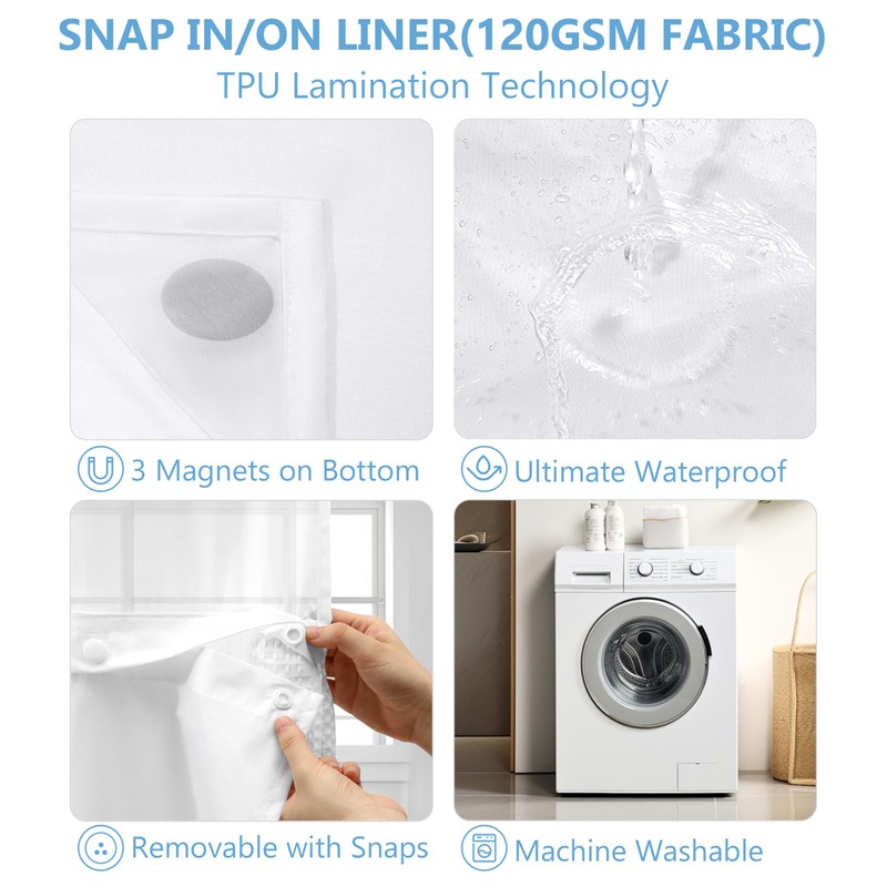 PILOTSHARK No Hook Waffle Weave Shower Curtain Set with Snap-in