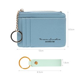 1 Coin Purse with 1 Leather Keychain, Women's Card Holder, Keychain Card Holder, Women's Small Wallet, Ultra-Thin Simple Card Holder, Beautiful Card Holder (Light Blue)