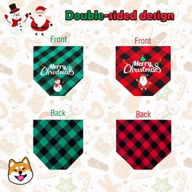 Dog Christmas Bandanas 2PCS - Double Sided Classic Merry Christmas Printing Plaid Xmas Pet Scarf Bibs Kerchief Gifts Set - Pet Holiday Accessories Bandana for Puppy, Small to Large Dogs Cats