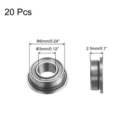 sourcing map MF63ZZ Flanged Ball Bearing, 20pcs 3x6x2.5mm Chrome Steel Double Shielded ABEC1 Flange Bearings