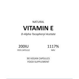Vitamin E 200IU D-Alpha Tocopherol – 100% Natural Vitamin E – 90 Vegan Capsules – Highly Absorbable – 3 Month Supply – Protects Cells from Oxidative Stress – by Alpha01