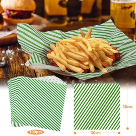 KIKISML 100 PCS Deli Paper Sheets 12 * 12 Inch, St Patricks Day Food-graded Greaseproof Paper Food Basket Liners for Sandwiches, Burgers, Fries Wrapping Paper for Party, Festival and Outdoors - Green