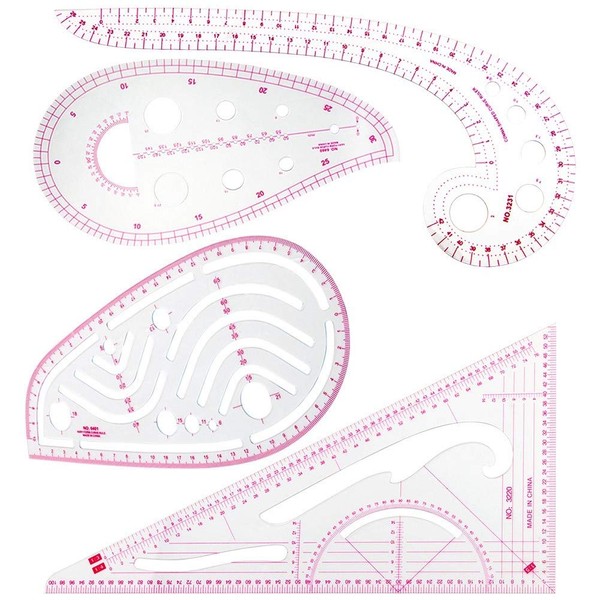 Sew French Curve Metric Ruler - 4 Style Fashion Clear Metric Sewing Ruler Set, French Curve Pattern Ruler Kit for Beginners Tailors Designers