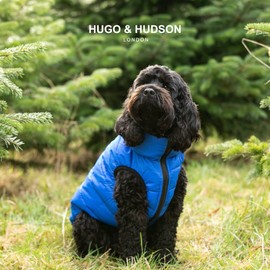 HUGO & HUDSON Reversible Dog Puffer Jacket, Windproof Water Resistant Coat, Blue & Navy, M45