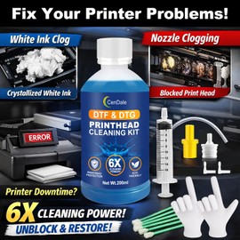 CenDale 6X Powerful DTF Cleaning Kit - 200ML DTF Printhead Cleaning Solution, Nozzle Printer Cleaner for All DTG Printheads Includes Epson ET8550 L1800 XP600