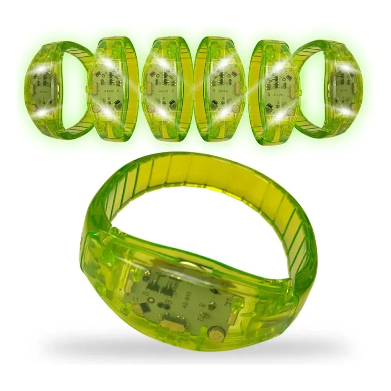 6 Pulsera Luz Led Luminosa Verde Boda Fiesta Evento Conciert