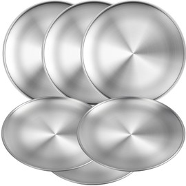 Enjamyo 6 Pcs Stainless Steel Plates,9 inch Metal 304 Dinner Plates for Kids Toddlers,Lightweight Unbreakable Dishes Plates Set for Picnic Outdoor Camping,Thickened,Reusable and Dishwasher Safe