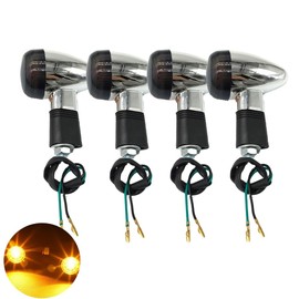 VRWEARE Universal 4pcs Motorcycle Turn Signals Chrome Bullet Front Rear Lights Compatible with Harley Honda Suzuki Yamaha Kawasaki Motorcycle Bobber Chopper(Smoke shell)
