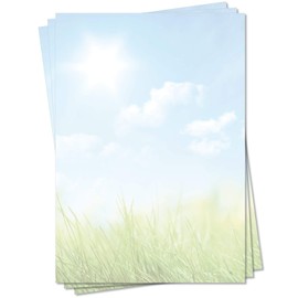 Lysco Natural 5126 Design Letter Paper DIN A4 25 Sheets Paper "Green Grass Grass Blue Sunny Sky with white clouds