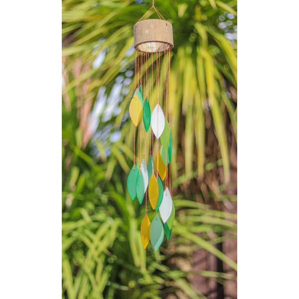 My Family House Glass Wind Chime - Spiral in Green