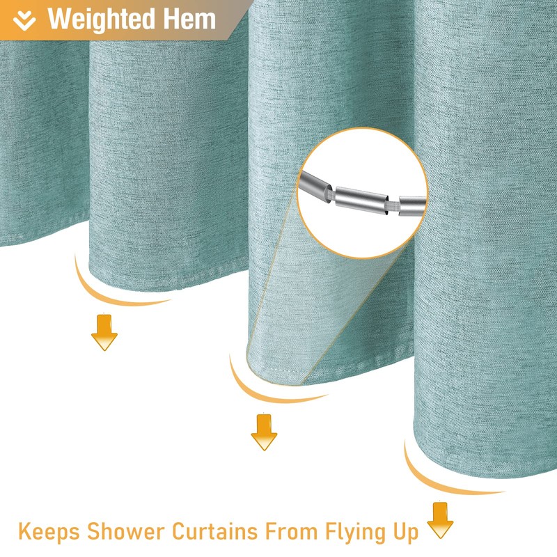 BTTN Teal Linen Textured Shower Curtain, Heavy Duty Waterproof Fabric
