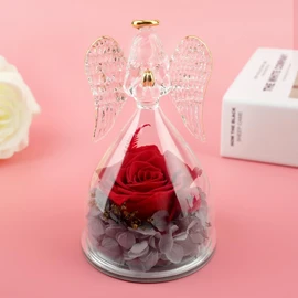 Angel Rose Figurines Angel Gifts for Women, Preserved Real Rose Glass Angel Gifts for Her Grandma Mom, Angels Figurines Guardian Unique Gifts Valentine Mothers Day Birthday Thanksgiving Gift - Red