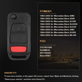 KEYALL 1 X Keyless Key Fob Shell Case for M-ercedes-Benz C220 C230 S320 S500 ML320 ML350 ML430 ML500 ML55 AMG SL320 SL500 SL600 SLK230 AMG SLK320 1994-2005 NCZMB1K 267102334