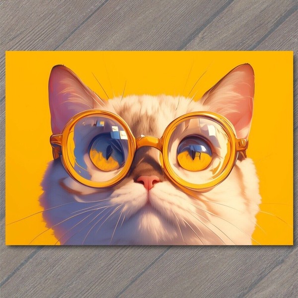 4x6" Cat with Glasses Fun Cute Colorful Kitty Unusual Animal