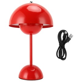 Desk Lamp Flower Bud Cordless LED Retro Rechargeable Touch Dimming 3 Color Temperatures Bedside Table Light for Bedroom Study Office Red