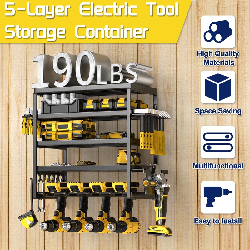 jsyonii Power Tool Organizer, 5 Layer Drill Holders Wall Mount,