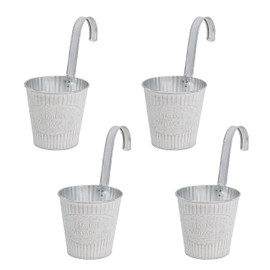DARO DEKO Metal Hanging Pot, White, Diameter 13 cm, Set of 4 Flower Pot, Hanging Balcony Planter