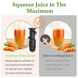 Anybear Masticating Juicer Machines, 3.5" Large Feed Chute Cold Press Juicer Fit Whole Fruits Vegetables with Quiet Motor | 5 Speed Modes | Easy to Clean with Brush | BPA Free (Silvery White)