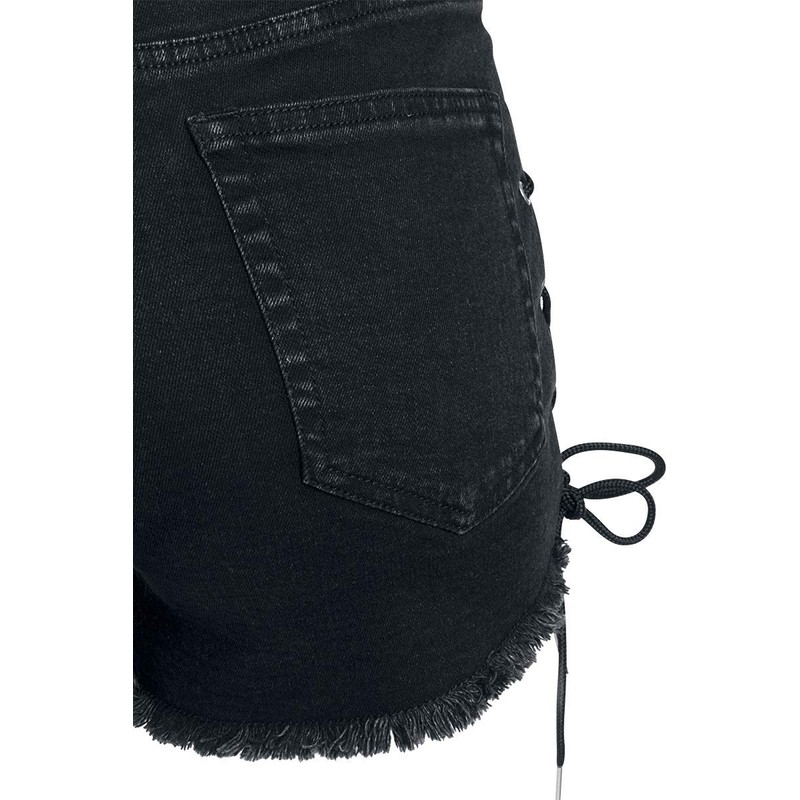 Urban Classics Women's High Waist Denim Lace Up Shorts, Black