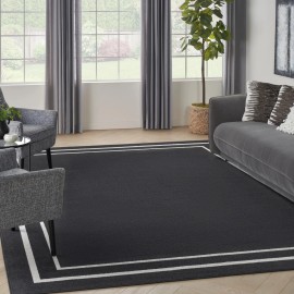Nourison Essentials Indoor/Outdoor Solid Area Rug Black/Ivory 8' Runner
