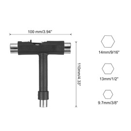 PATIKIL All-in-One Skate Tool, Multi-Function Portable Skateboard Tool T Tool Wrench with L-Type Cross Head Screwdriver for Roller Skate, Black