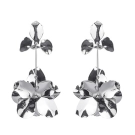 Kercisbeauty Exaggerated Geometric Flower Dangling Earrings Floral Petal Drop Earrings for Women Punk Music Festival Jewelry (Silver)