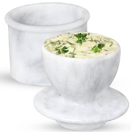 Handcrafted Round Marble Butter Keeper | Elegant White Marble French Butter Dish | Ideal Kitchen Storage for Soft Butter | Classic Breakfast Companion (Regular Size) (White Marble)